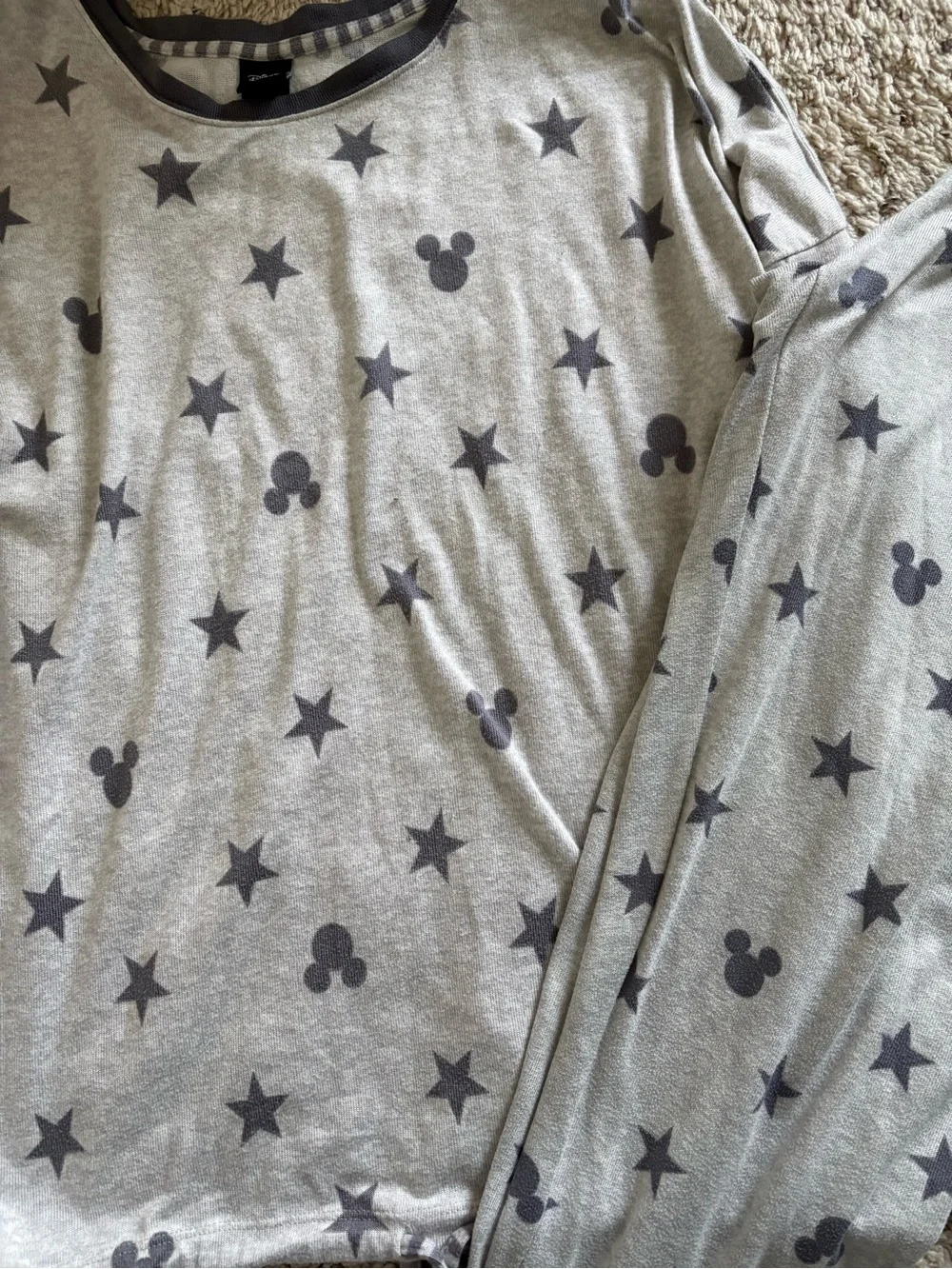 Disney Mickey Mouse Stars Gray Pajama Set Size XL Striped Sleepwear Loungewear - Picture 2 of 3